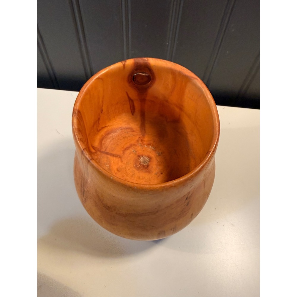 Handmade Aspen Wood Carved Vessel Rustic Decorative Bowl Signed Linda 4.5"